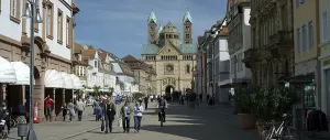 Facade and cobbled square of the famous UNESCO world heritage Speyer Cathedral