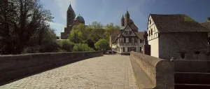 Facade and cobbled square of the famous UNESCO world heritage Speyer Cathedral