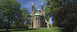 Facade and cobbled square of the famous UNESCO world heritage Speyer Cathedral