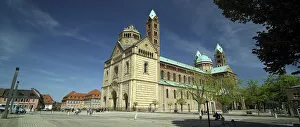 Facade and cobbled square of the famous UNESCO world heritage Speyer Cathedral