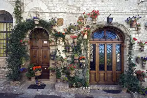 Facade of a house, Assisi, Umbria, Italy, Europe