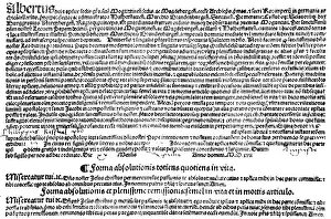 Facsimile, letter of indulgence in Latin dated 15 April 1517 issued on behalf of Archbishop Albrecht, Luther's countermovement, forgiveness of sins, money for remission of sins, historical illustration 1883