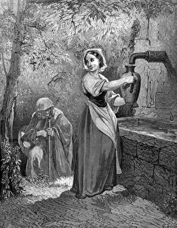 The Fairies, young woman at the well with a pitcher