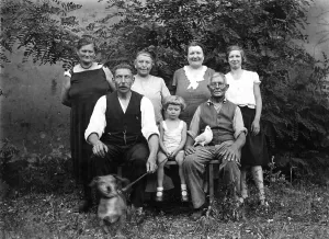 Family with a dog, historic photograph