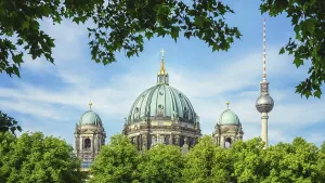 the famous berlin cathedral and the tv tower
