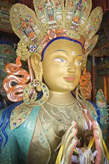 Famous buddha statue in the buddhist monastery of Thikse