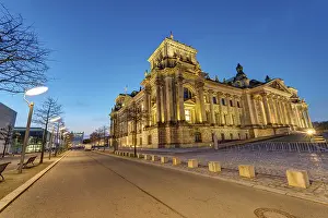 The famous German Reichstag in Berlin in front of sunrise