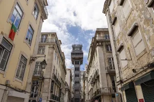 Famous landmark Santa Justa Lift in the streets of Lisbon