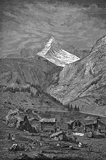 The famous Matterhorn, snow, alpine pasture