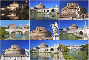 Famous Saint Angel castle and bridge over Tiber river in Rome
