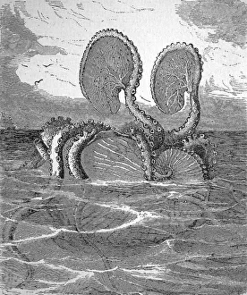 Fantasy depiction of a paper boat on the surface of the sea from 1868