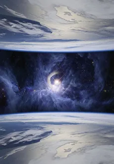 Fantasy image of mirrored Earths symbolizing parallel universes