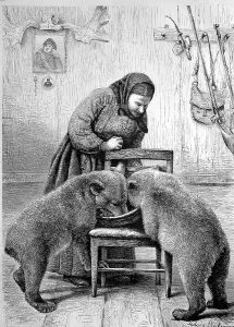 Farmer woman feeding two young bears she raised as orphans Norway
