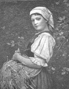 Farmer's wife picking ears of corn
