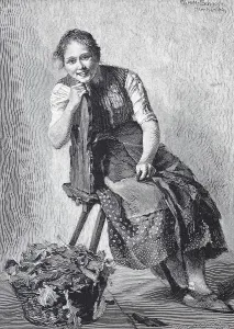 Farmer's wife sitting on a chair after a celebration