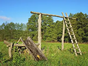 Farmhouse courtyard with staircase in the summer