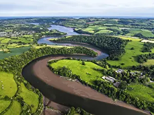 Farms and Fields over River Dart from a drone