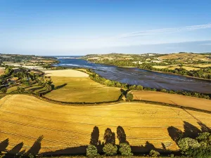 Farms and Fields over River Teign and Teignmouth Road from drone