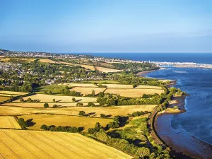 Farms and Fields over River Teign and Teignmouth Road from drone