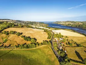 Farms and Fields over River Teign and Teignmouth Road from drone