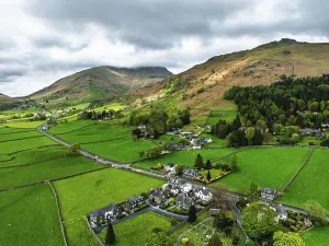 Framed Print : Farms and Mountains over road A591 from a drone Framed Print : Farms and Mountains over road A591 from a drone