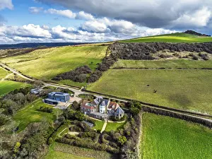Farms over Swyre and West Bexington from a drone