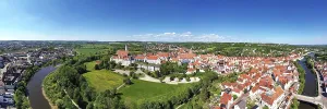Fascinating aerial view of Donauworth with its characteristic red roofs and historic buildings