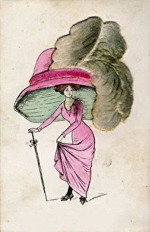 Fashion caricature about hats, historic picture from about 1900