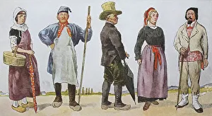 Fashion, historical clothes, folk costumes in France