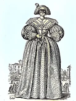 Fashion image of a masked lady from the 17th century