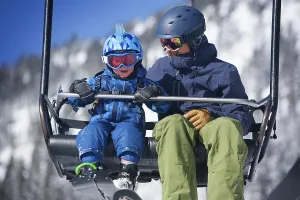 Father and son skiing at A basin in colorado USA