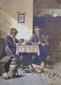 Feeding, in the living room of a farm