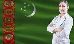Female doctor on Turkmenistan flag