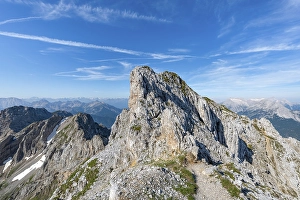 Category Mountain Landscapes Prints: Via ferrata route, view of the ridge of the Mittenwalder Hoehenweg