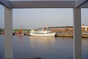 Ferry boat, jetty, North Sea island