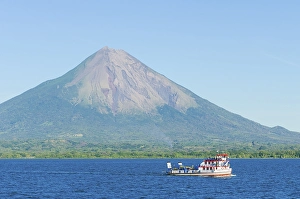 Category Mountain Landscapes Prints: Ferry in front of the island of Ometepe with the volcano Concepcion