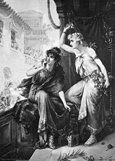 A festival in Pompeii, Italy, historical engraving