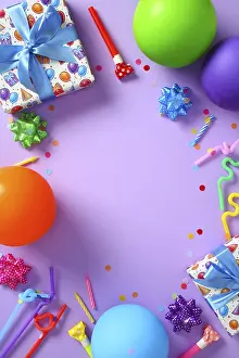Festive birthday party flat lay with gifts