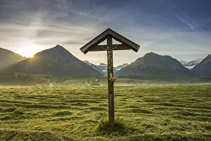 Category Mountain Landscapes Prints: Field cross with Christ figure