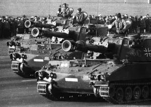 The field parade, a weapons display by all units of the Bundeswehr and NATO on 22 March 1972 in Wunstorf