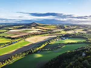 Fields and Farms over River Teviot and Minto Crags from a drone