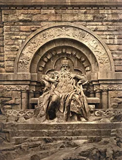 The figure of Emperor Barbarossa at the Kyffhaeude Monument in Thuringia