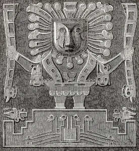 Figuren in Tiwanaku, einer praekolumbianischen Ausgrabungsstaette im Westen Boliviens