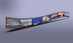 Film strip of 35mm format showing multiple Washington DC sights and monuments White House