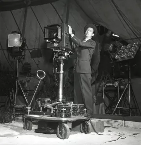 Filming in the 1950s. Filmdirector and actor Stig Olin