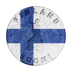 Finland Flag Button with Map, Retro Style
