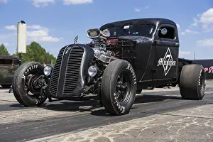 FINOWFURT, GERMANY - JUNE 28, 2024: The custom hot rod (poickup truck) on the racing line