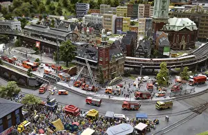 Category Historic EN Prints: Fire brigade extinguishes burning house at Miniatur Wunderland Hamburg