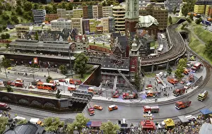 Category Historic EN Prints: Fire brigade extinguishes burning house at Miniatur Wunderland Hamburg