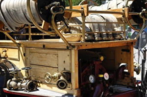 Fire brigade nostalgia, old fire engine, close-up